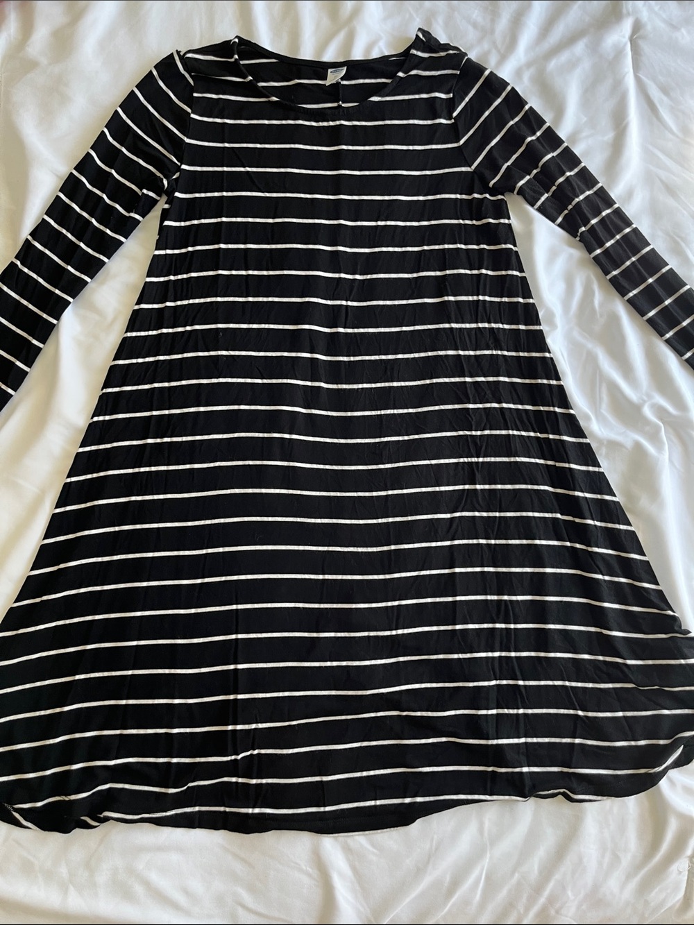 Old Navy Black and White Striped Long-Sleeve Swing Dress